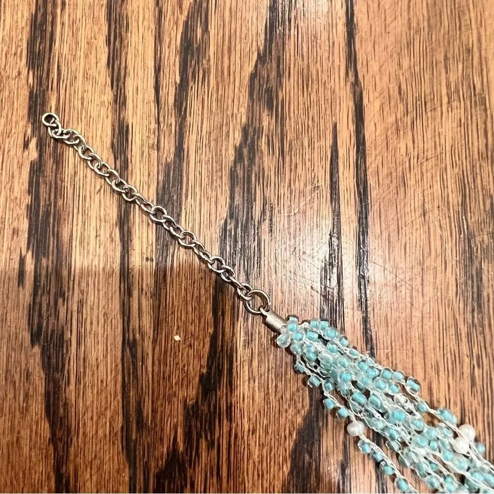 Vintage‎ Aqua Glass & Pearl Multi-Strand Necklace Boho Beachy Layered